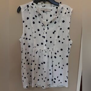 LOFT Navy/White Polkadot Top-Sz S-NWOT!